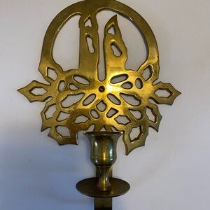 Vintage Brass Christmas Candles Holly Bow Festive Design Candle Holder Sconce